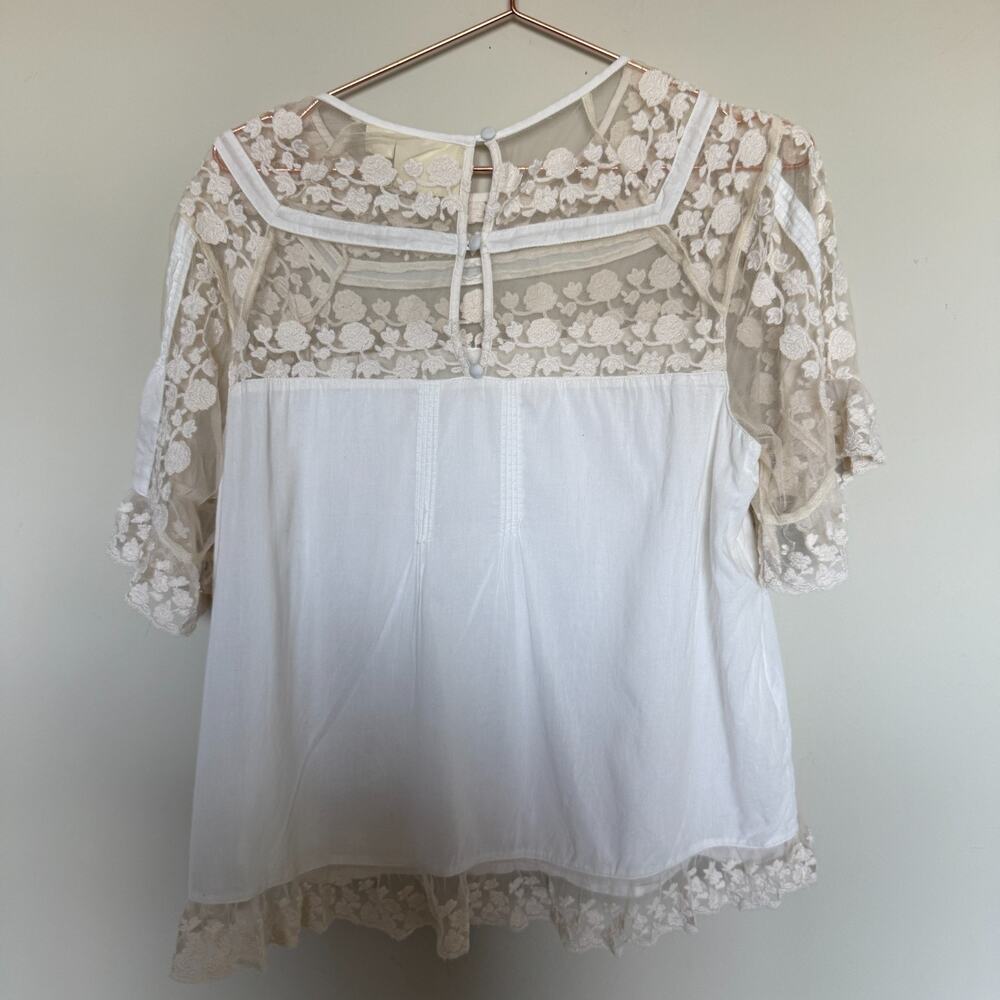 Anthropologie Womens Milkmaid Top 14 Off White Peasant Boho Lace Cottagecore - Picture 7 of 7